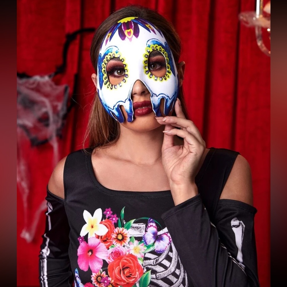 ๐ Awesome Day of the Dead Sugar Skull Mask Multicolor Masquerade Mask ๐